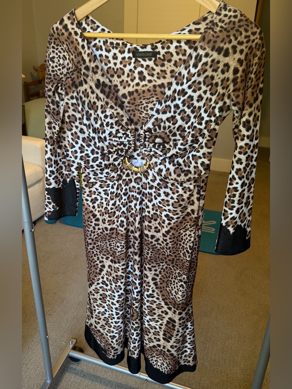 Roberto Cavalli Brown and Black Leopard-Print Dress LIKE NEW